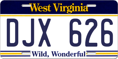 WV license plate DJX626