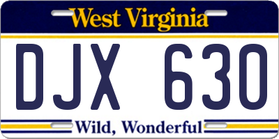 WV license plate DJX630