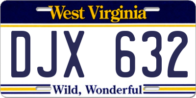 WV license plate DJX632