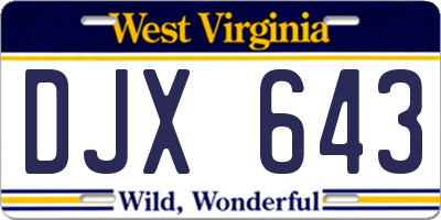 WV license plate DJX643