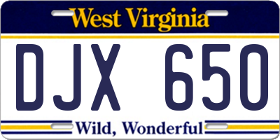 WV license plate DJX650