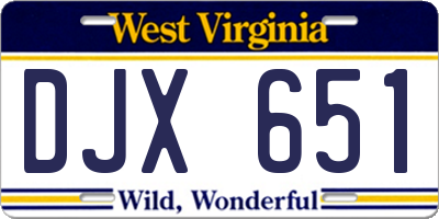 WV license plate DJX651