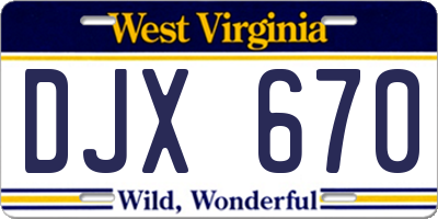 WV license plate DJX670