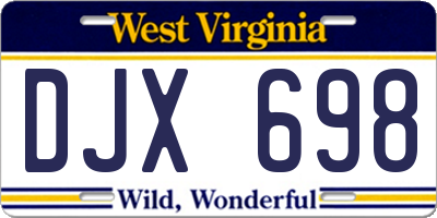 WV license plate DJX698