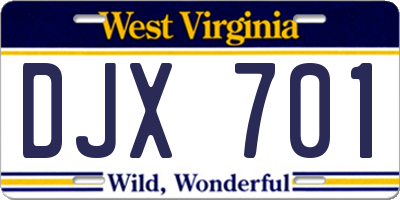 WV license plate DJX701