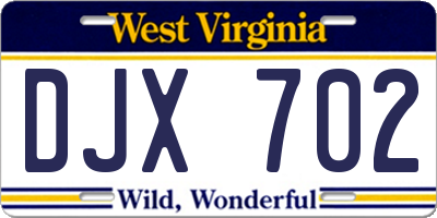 WV license plate DJX702