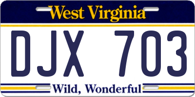 WV license plate DJX703