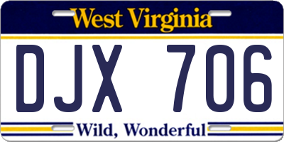 WV license plate DJX706