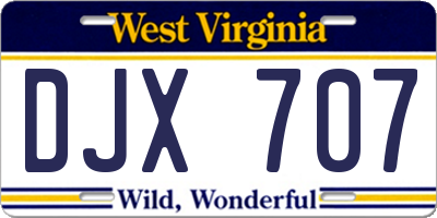 WV license plate DJX707