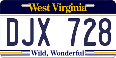 WV license plate DJX728