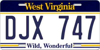 WV license plate DJX747