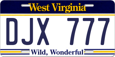 WV license plate DJX777