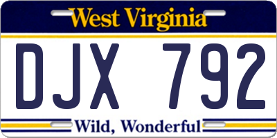 WV license plate DJX792