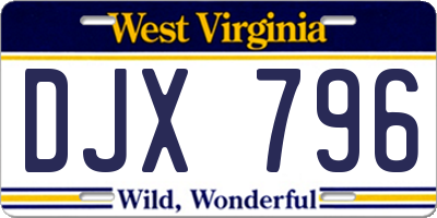 WV license plate DJX796