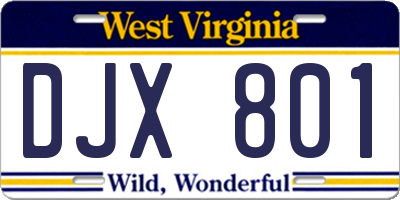 WV license plate DJX801