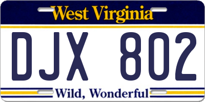 WV license plate DJX802