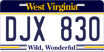 WV license plate DJX830