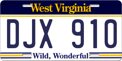 WV license plate DJX910