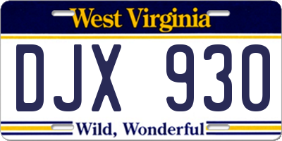 WV license plate DJX930
