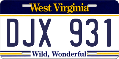 WV license plate DJX931
