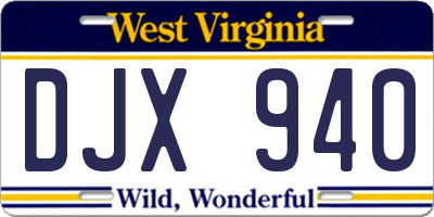 WV license plate DJX940