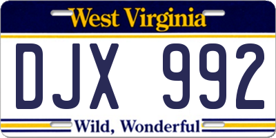 WV license plate DJX992