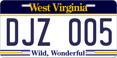 WV license plate DJZ005