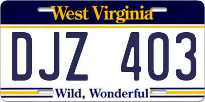 WV license plate DJZ403