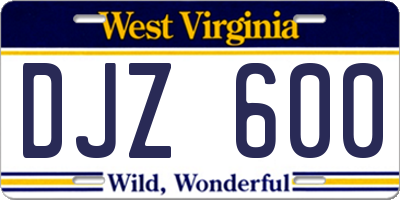 WV license plate DJZ600
