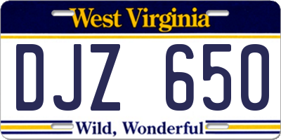 WV license plate DJZ650