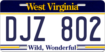 WV license plate DJZ802