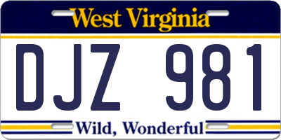 WV license plate DJZ981