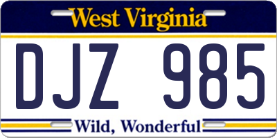 WV license plate DJZ985