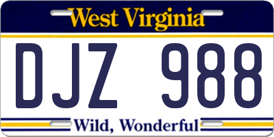 WV license plate DJZ988