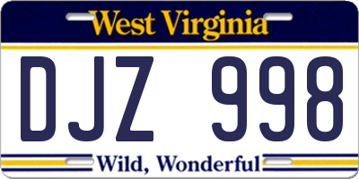 WV license plate DJZ998