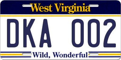 WV license plate DKA002