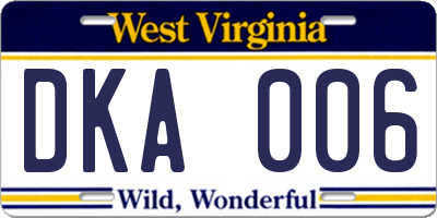 WV license plate DKA006