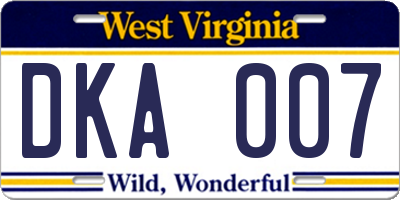 WV license plate DKA007