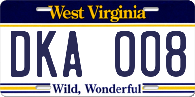 WV license plate DKA008