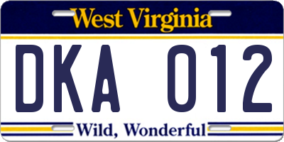 WV license plate DKA012