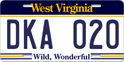 WV license plate DKA020