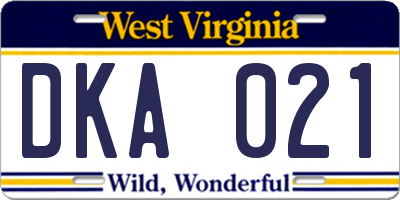 WV license plate DKA021