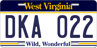 WV license plate DKA022