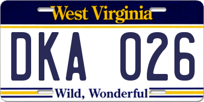 WV license plate DKA026