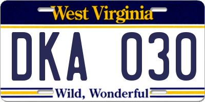 WV license plate DKA030