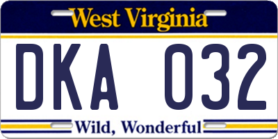 WV license plate DKA032