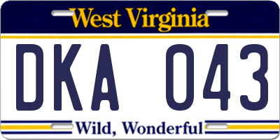 WV license plate DKA043
