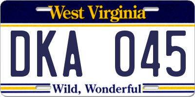 WV license plate DKA045