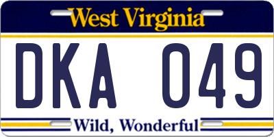 WV license plate DKA049