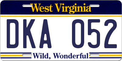 WV license plate DKA052